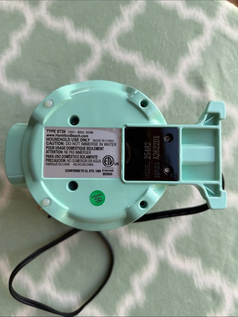 Hamilton Beach Breakfast Sandwich Maker 25482, Mint Green